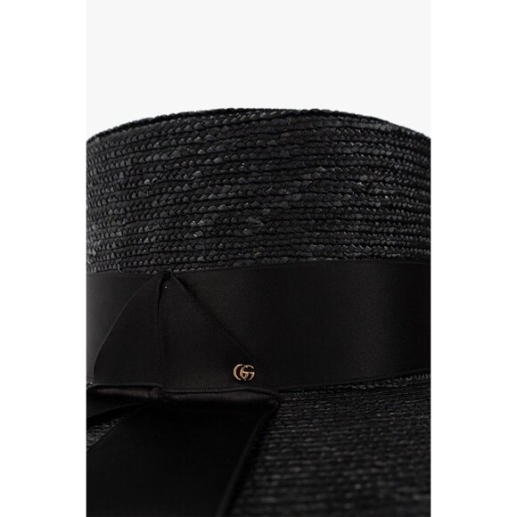 NWT GUCCI Straw Hat Black Ribbon How GG Sz L - Picture 4 of 12